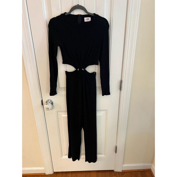 LNA Banx Cutout Black Ribbed Long Sleeve Straight Leg Jumpsuit Sz Small NWT - Picture 2 of 6